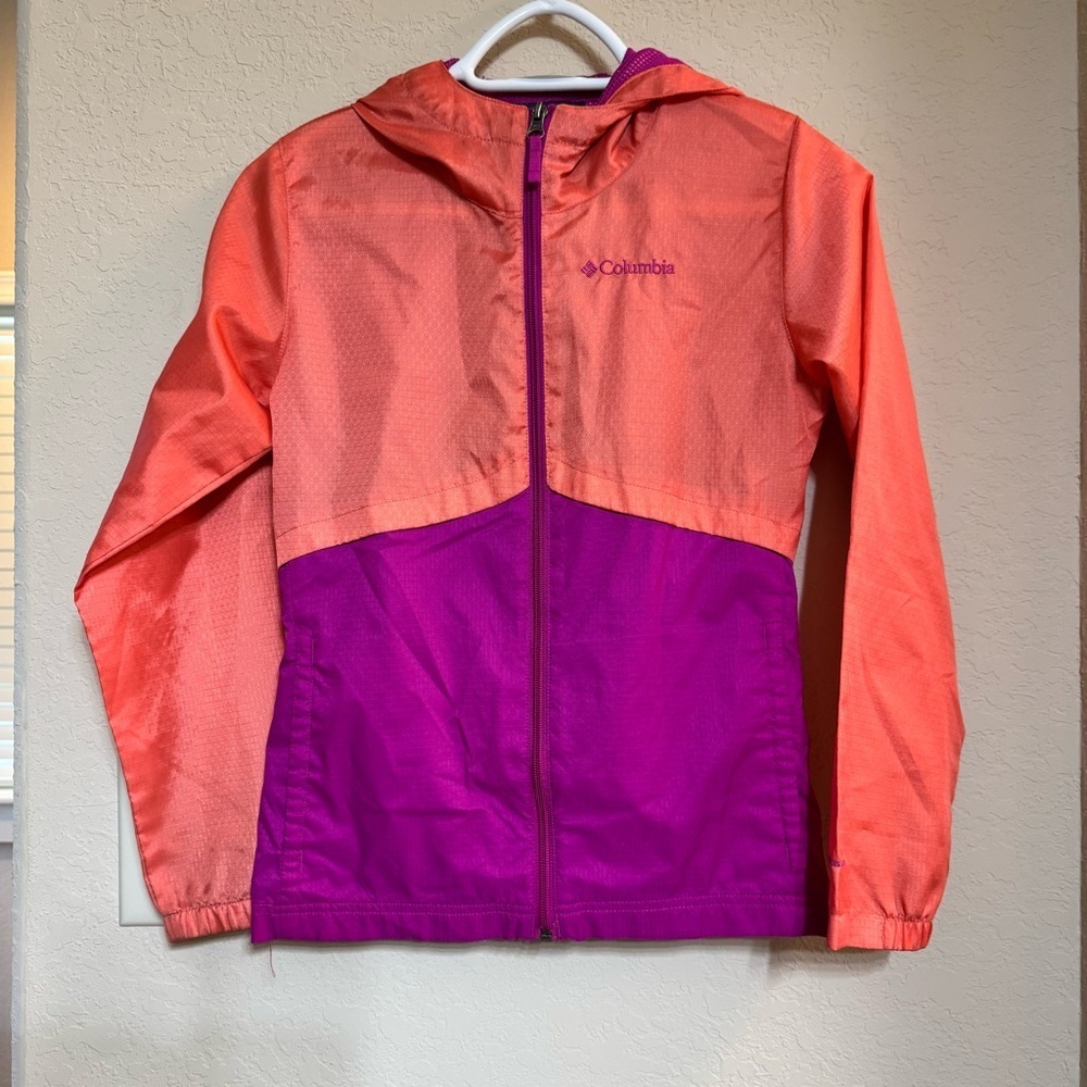 Columbia Youth M Hoodie Full Zip Orange over Purple Windbreaker